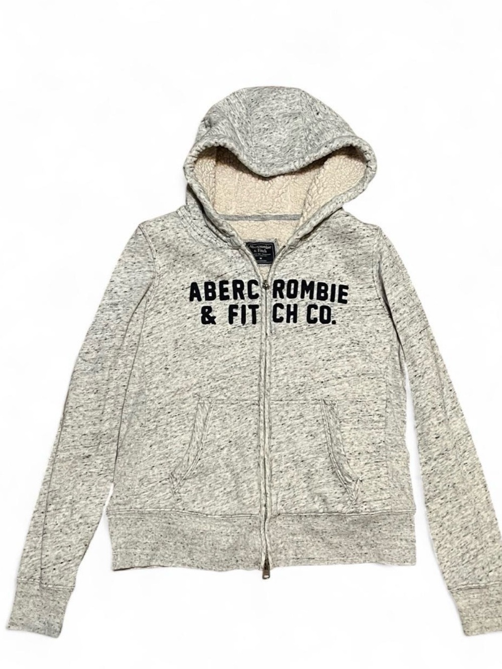 Abercrombie & Fitch Light Gray Sherpa-Lined Zip Hoodie